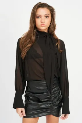 Arianna Black Sheer Scarf Top