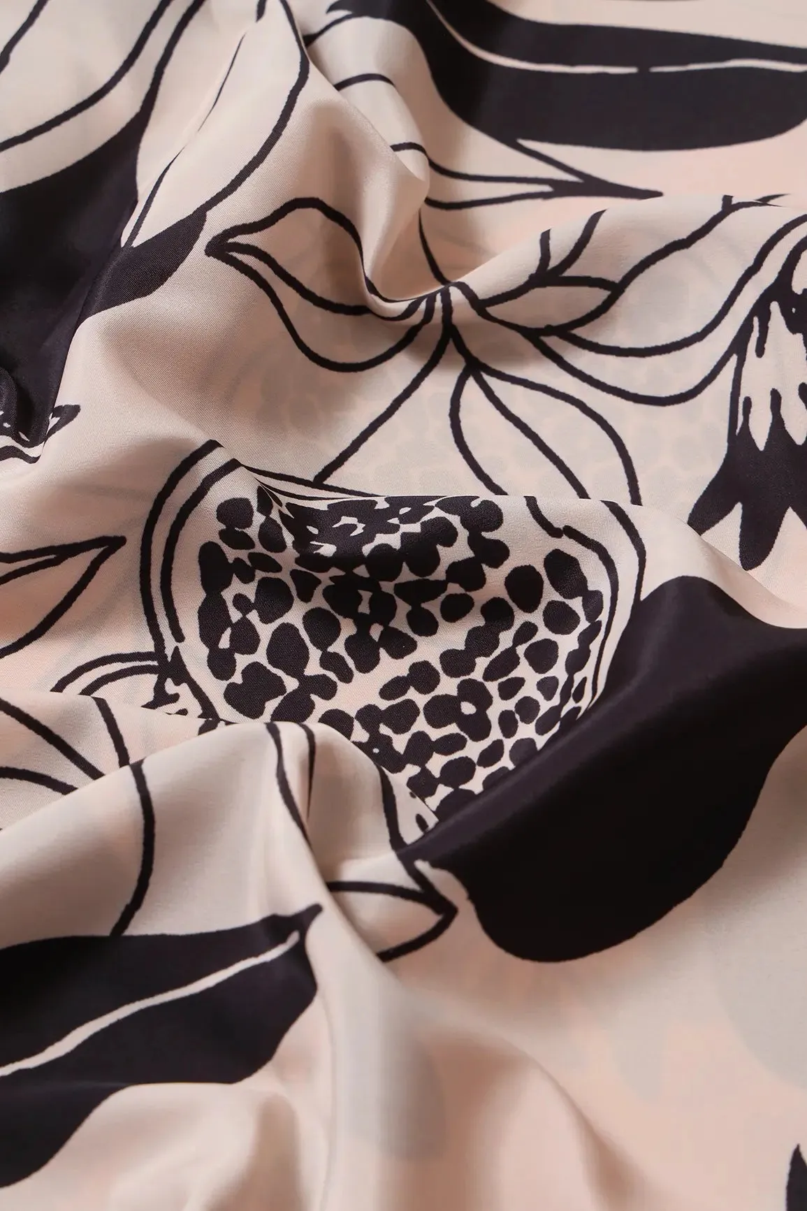 Black And Cream Floral Pattern Digital Print On French Crepe Fabric