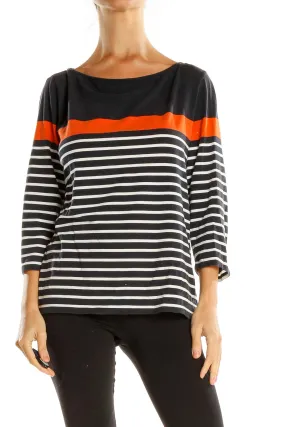 Black Orange White Striped Casual Top