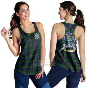 Black Watch Tartan Women's Racerback Tanks with Family Crest Celtic Skull Style