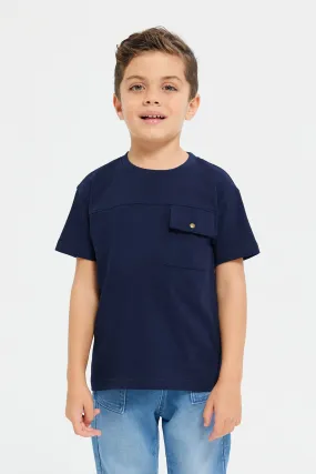 Boys Navy Oversized Flap Pocket T-Shirt