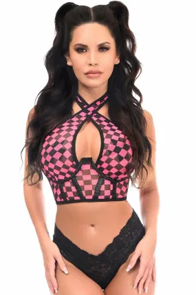 Daisy Corsets Lavish Black/Pink Checker Mesh Underwire Cincher w/Built In Halter Top