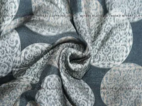 Dark Green Printed Raw Silk Fabric