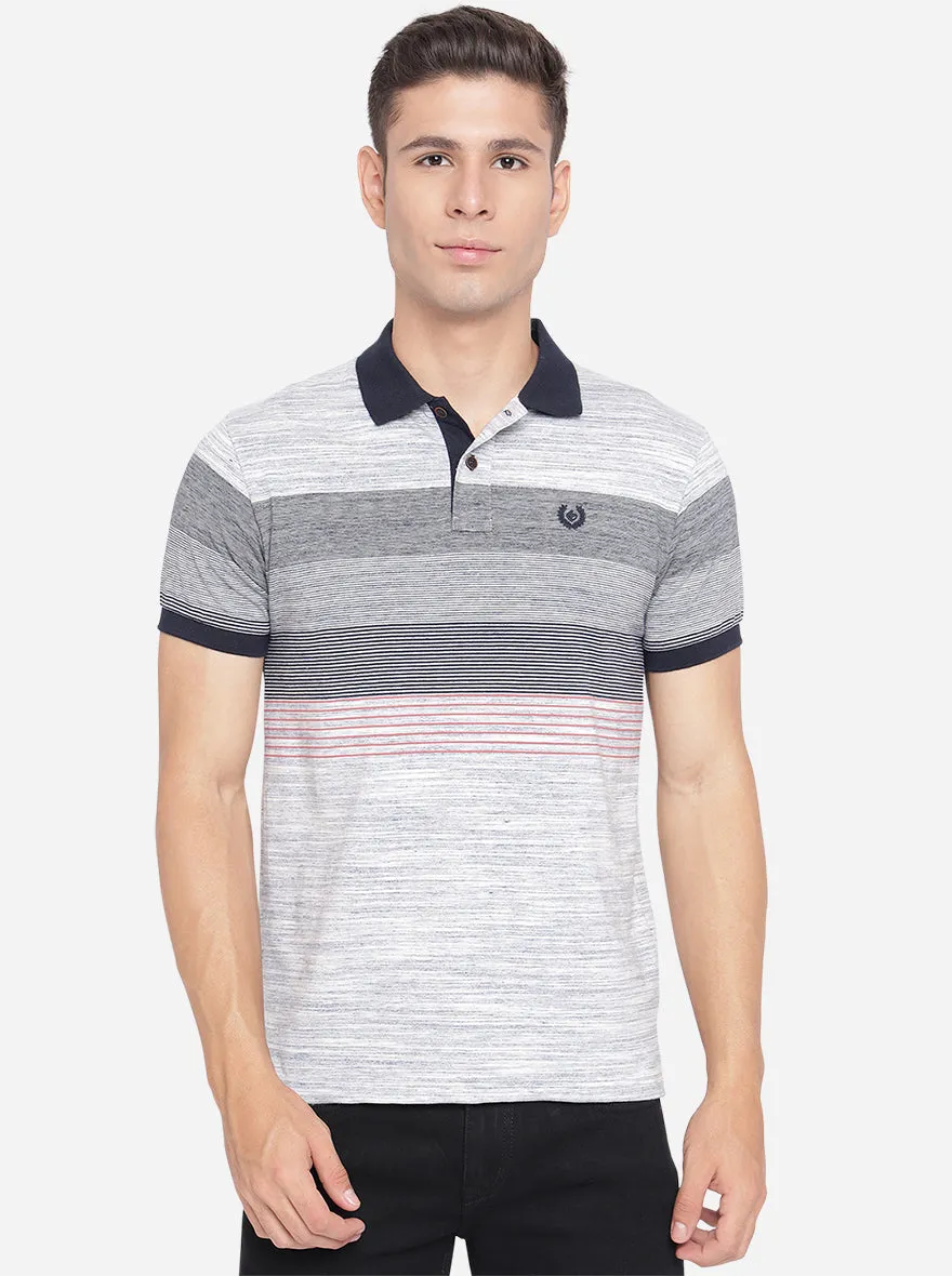 Illusion Blue Striped Slim Fit Polo T-Shirt | Greenfibre