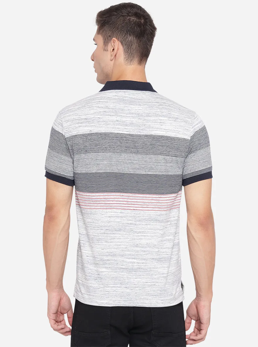 Illusion Blue Striped Slim Fit Polo T-Shirt | Greenfibre