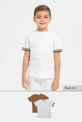 Junior Boys White & Brown 2Pk Popcorn T-Shirt