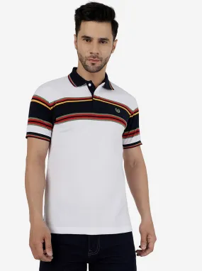 Navy Blue & White Striped Slim Fit Polo T-Shirt | Greenfibre