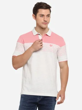 Peach & Anthra Melange Striped Slim Fit Polo T-Shirt | Greenfibre