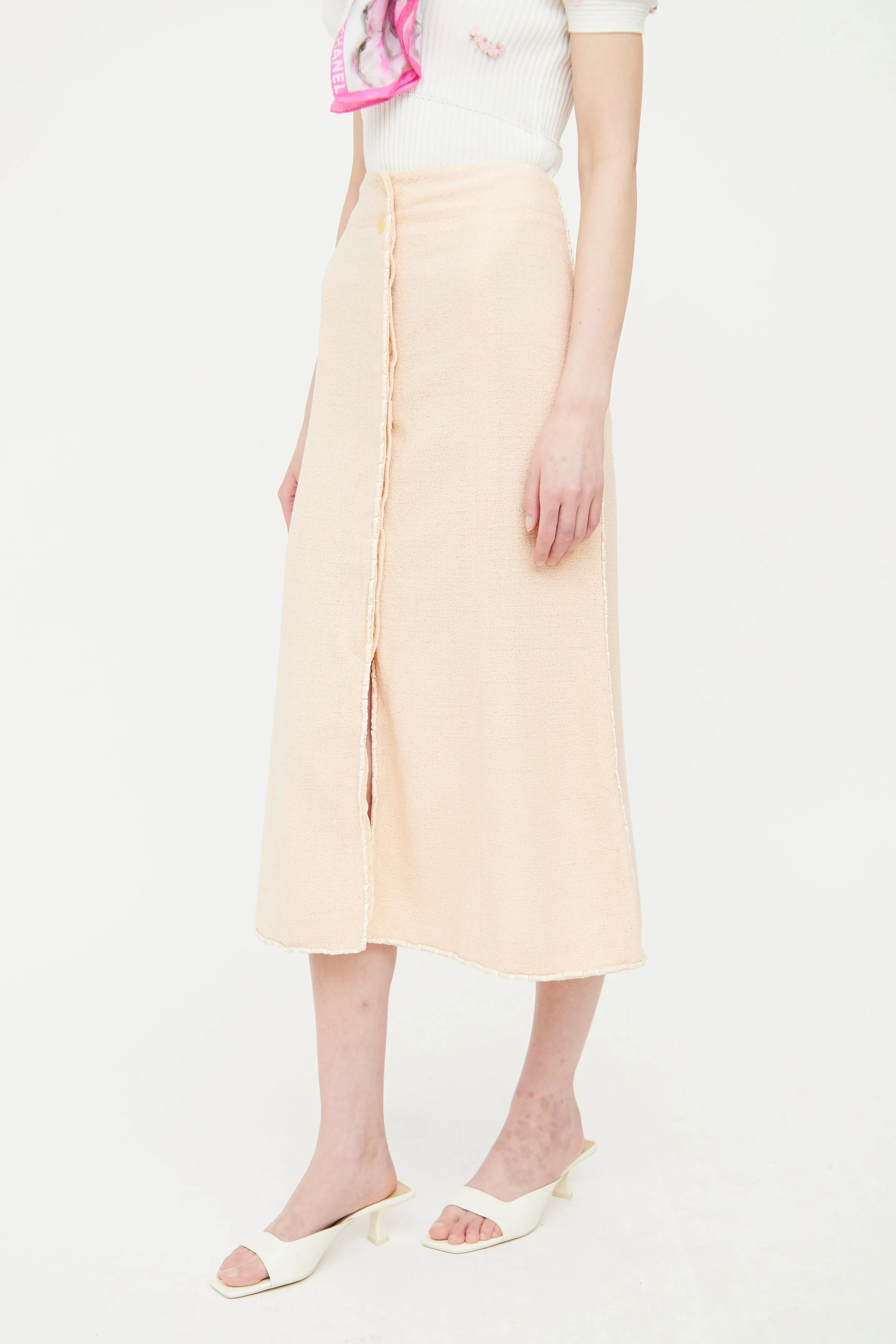 Pink Tweed Button Up Skirt