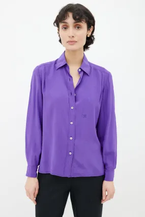 Purple Silk Button Up Blouse