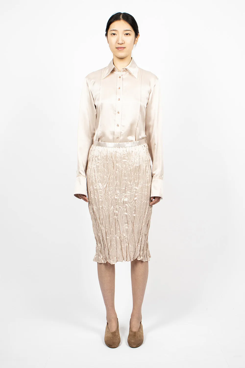 Satin Button-Up Shirt Pebble Beige