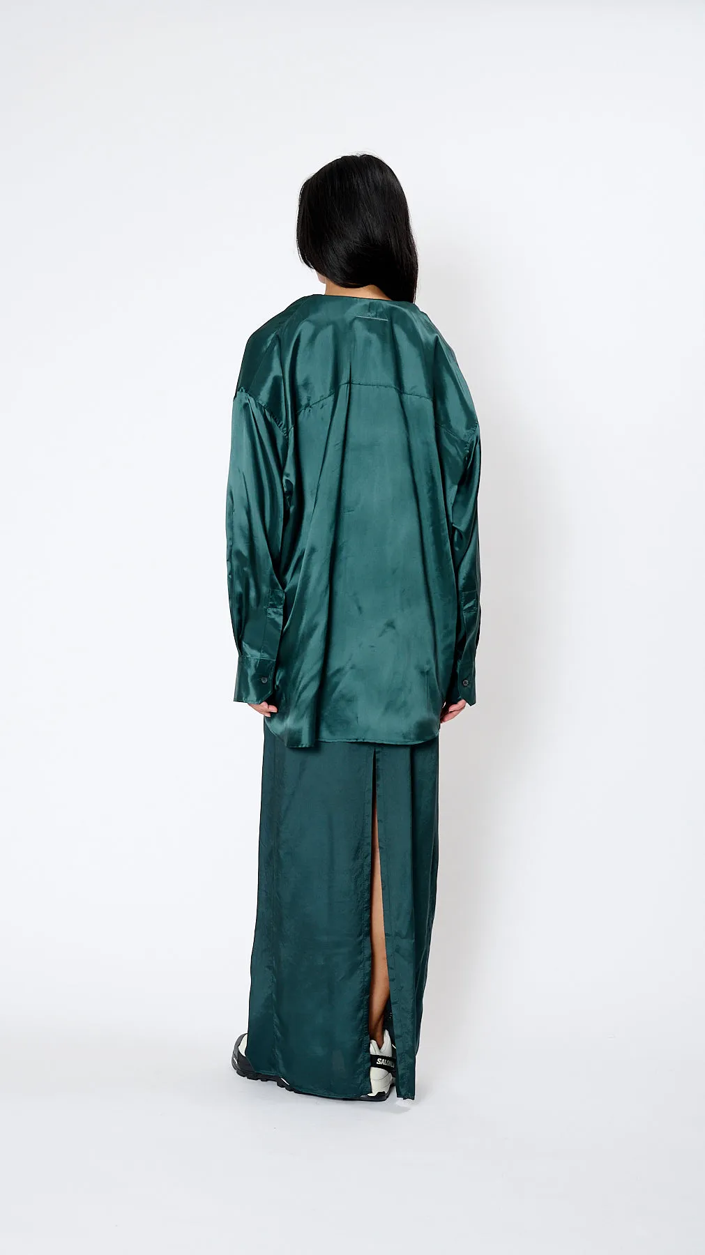 Satin Shirt in Emerald