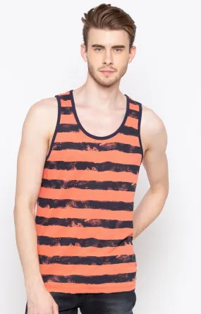 Spykar Orange Striped Slim Fit Men T-Shirts