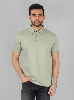 Tender Green Solid Slim Fit Polo T-Shirt | JadeBlue