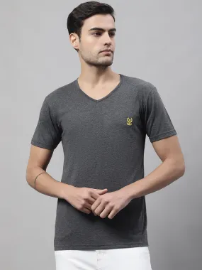 Vimal Jonney V Neck Cotton Solid Anthracite T-Shirt for Men