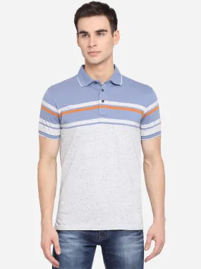 White & Blue Striped Slim Fit Polo T-Shirt | JadeBlue